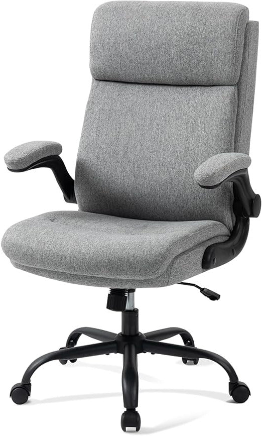 CASTLOVE Fabric Office Chair Ergonomic Computer Office Chair Swivel Wide Executive Office Chair with Folding Armrest for Office Home (Grey) - QUORE