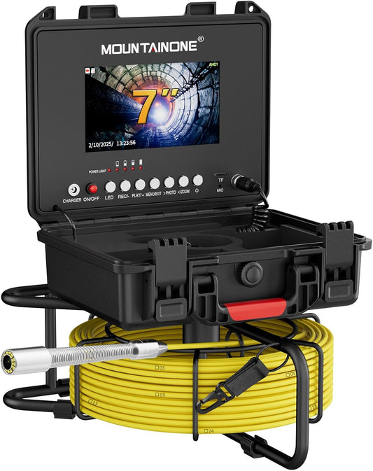 Inspectiecamera met DVR, 7 inch (17,8 cm) monitor voor buizen IP68, waterdicht met 12 instelbare leds, professionele endoscoop met 32 GB kaart inbegrepen (20 m/23 mm camera)