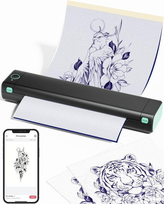 Phomemo M08F Tattoo Thermal Template Machine, Thermal Template, Maker for Beginners, Tattoo Artists, with 10 Pieces Tattoo Paper, Compatible with Smartphones and PC - QUORE