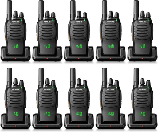 Retevis H777H Portofoon Oplaadbaar Type-C, Robuuste Walkie-Talkie met Verborgen Display, VOX, LED-Zaklamp, Noodalarm, Professionele Walkie Talkies voor School, Fabrikant (Zwart, 10 Stuks)