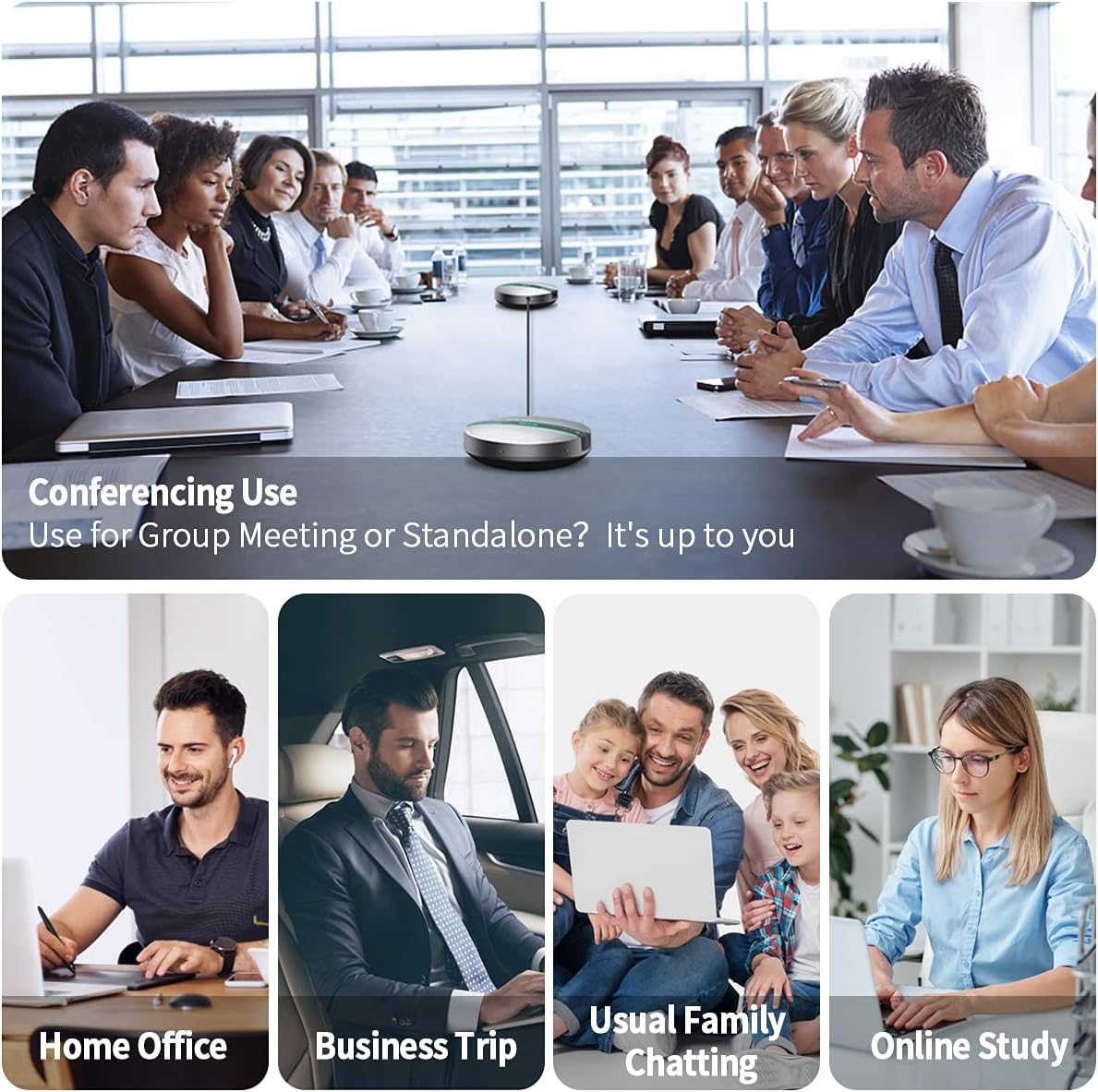 Bluetooth Conference Speakerphone SP300KIT 2pk Bundle, tot 16 deelnemers, 18 uur gesprekstijd, 360° spraakovername, 2 x 6 AI Echo & Noise Cancelling microfoon, Daisy Chain