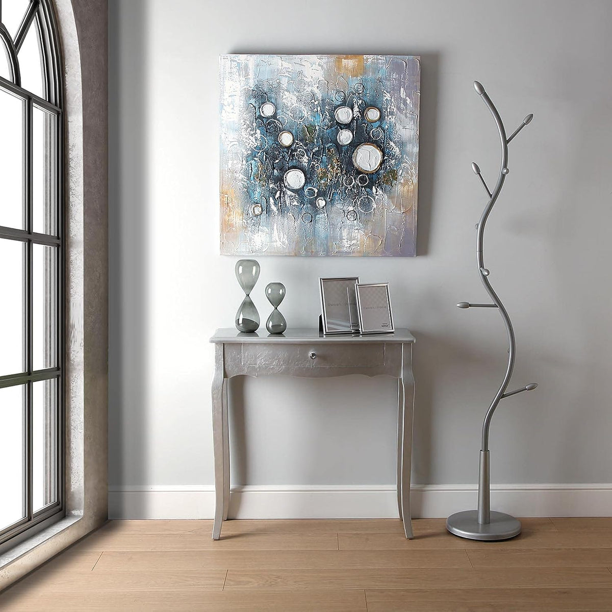 Versa Cagliari Smalle hal of vestibule Entree hal meubilair, Console Tafel, met 1 lade, Afmetingen (H x B x H) 80 x 30 x 80 cm, Hout, Kleur Zilver