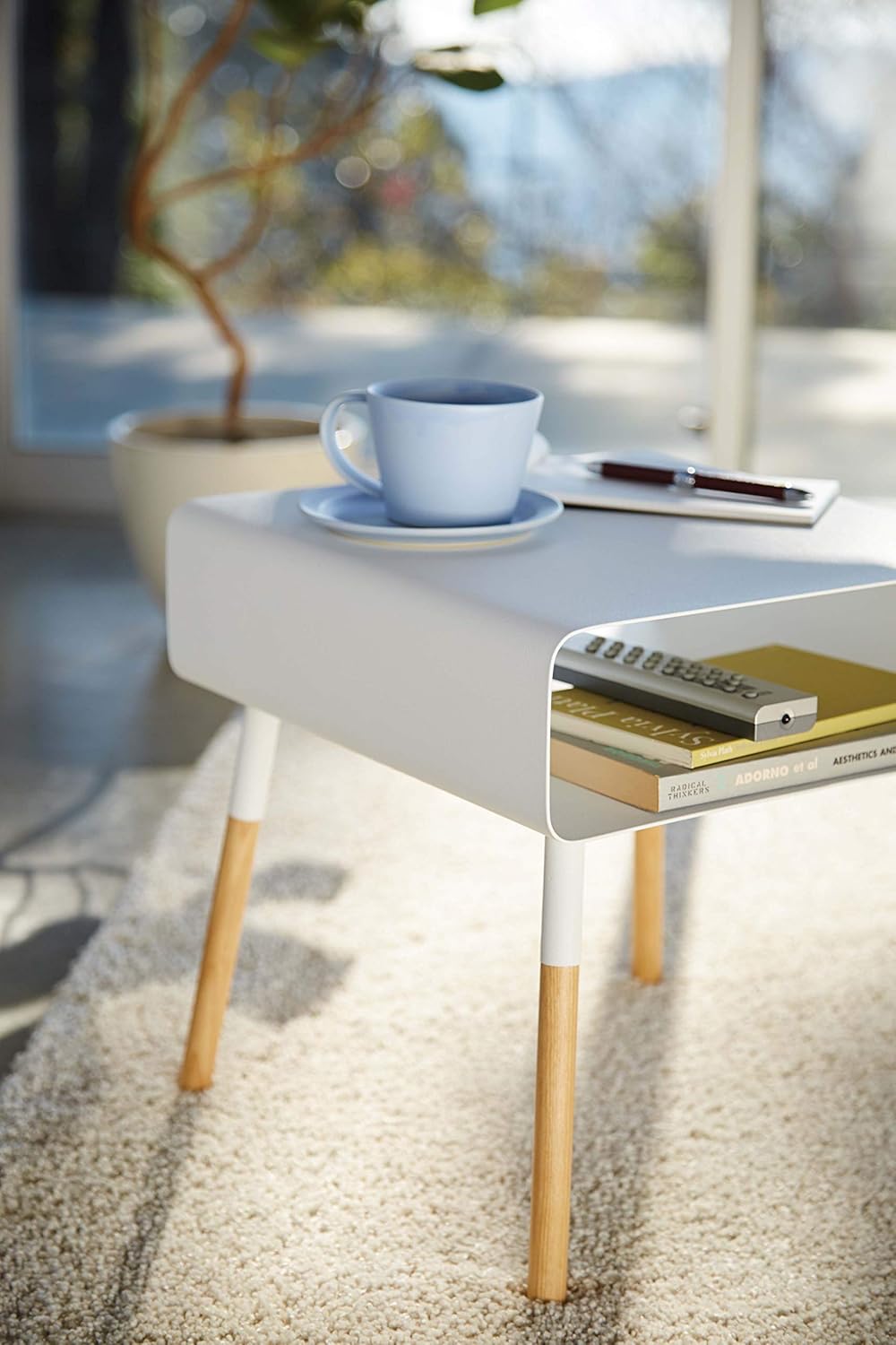 Yamazaki 4229 PLAIN Low Side Table, white, Steel/Wood, 35 x 35 x 35 cm