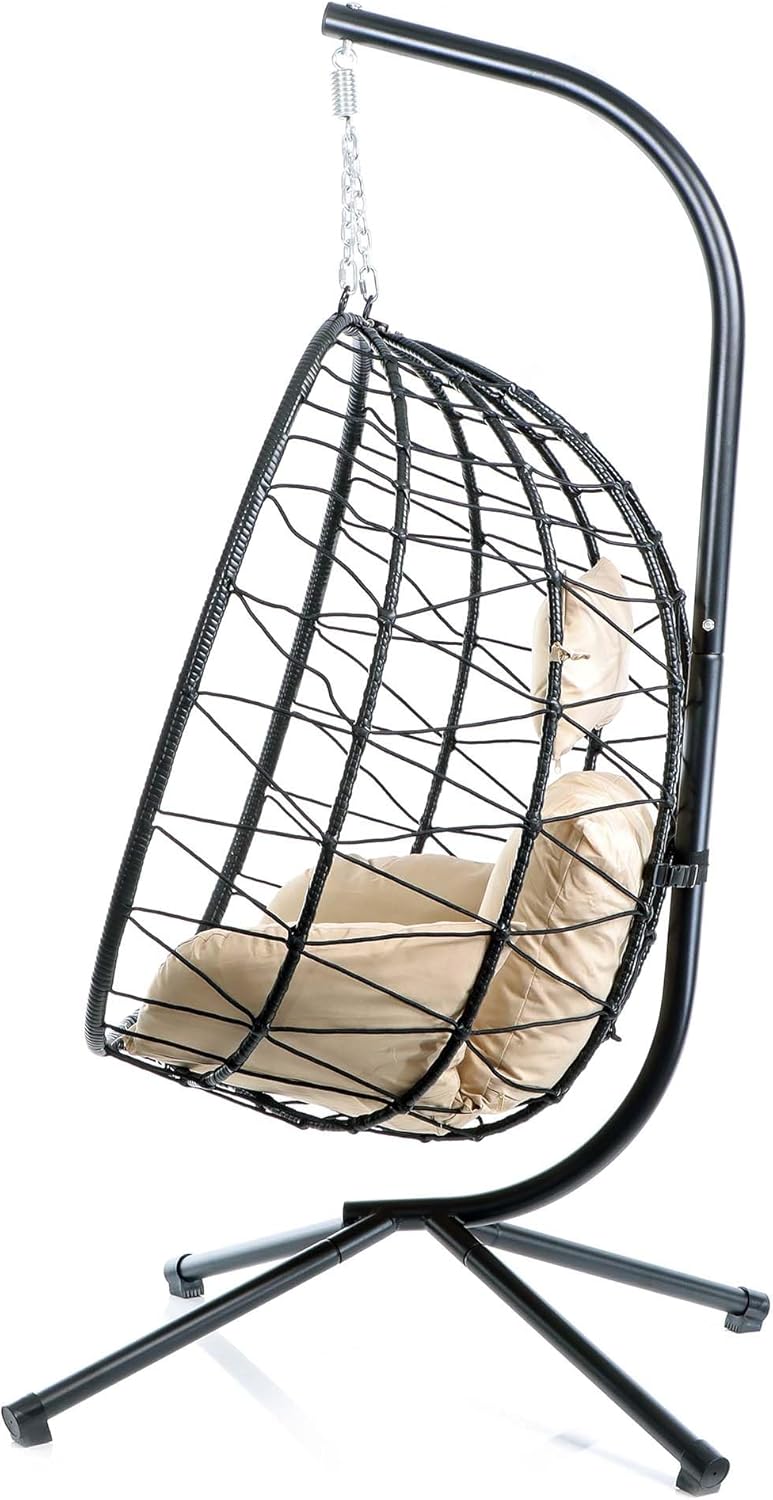 Wiltec hangstoel loungestoel in- en outdoor tot 130 kg cocoon eistoel eggchair met frame en kussens