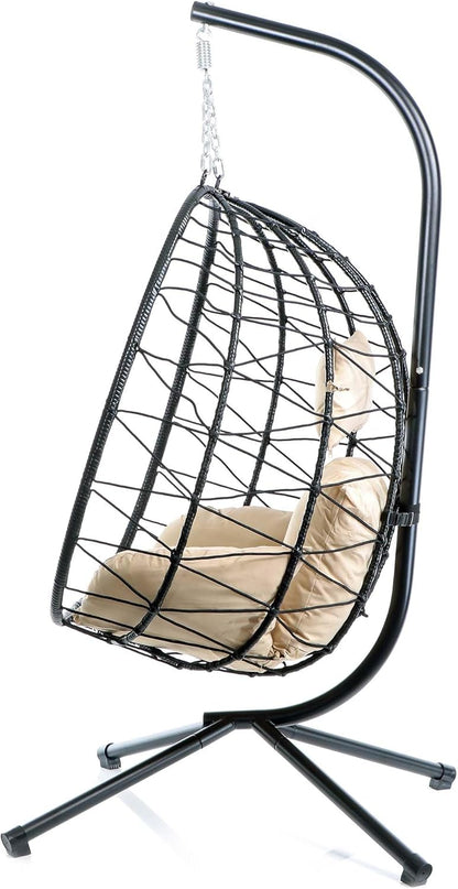Wiltec hangstoel loungestoel in- en outdoor tot 130 kg cocoon eistoel eggchair met frame en kussens