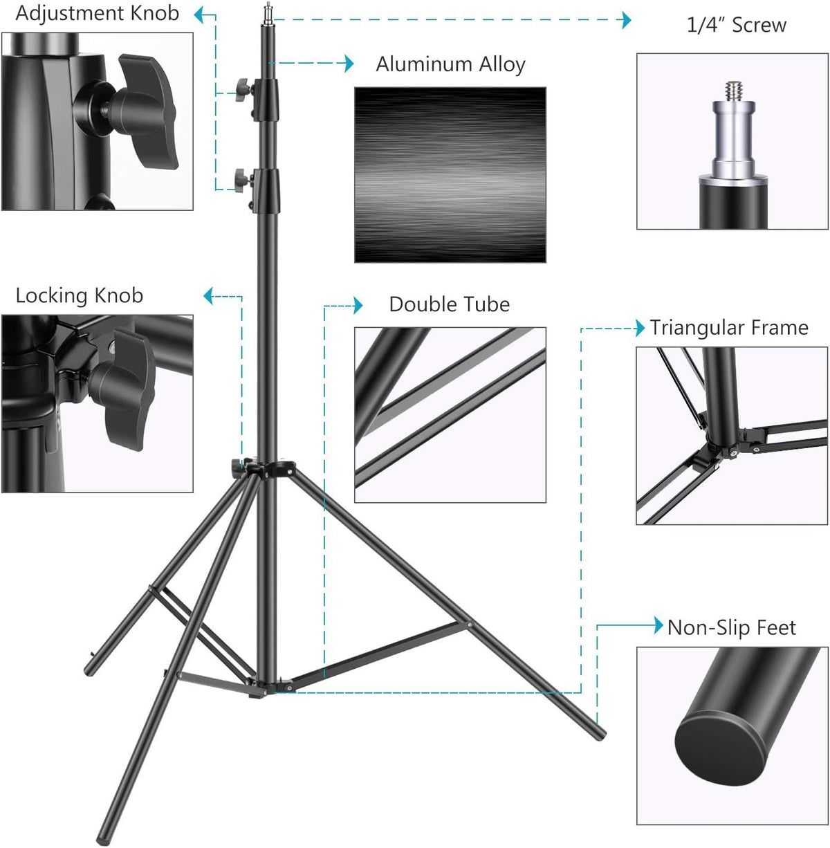 Lichtstatief Set Van 2 – Lampstatief – Lichtstandaard – Studiostatief – Achtergrondstatief – Zwart – Verstelbaar Van 120 Tot 300 Cm – Met Ingebouwde Bufferveer En Zandzakken