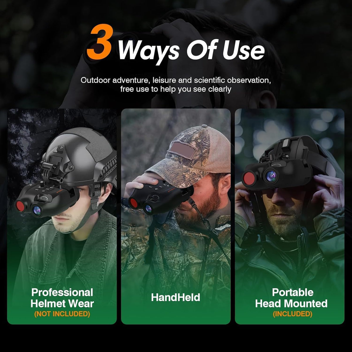Nachtzichtbril, kopmontage, handsfree nachtzichtverrekijker, oplaadbare digitale infrarood weergave, foto- en video-opname voor airsoft, jacht, met 32 GB TF-kaart