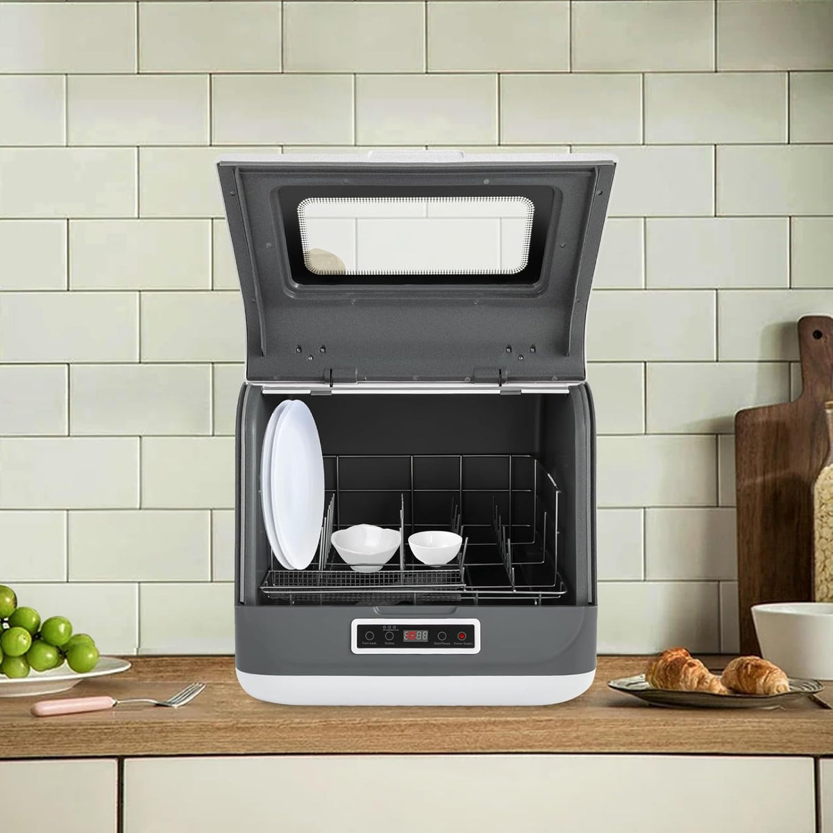Mini-tafelvaatwasser, kleine vaatwasser, vaatwasser, vaatwasser, vaatwasser voor kleine keukens en appartementen, 4-6 sets met touch-bediening, 800 W, restwarmte drogen, luchtkoeling ruimtebesparend