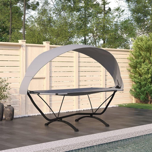 Sunbath, Outdoor Lounger with Steel Grey Canopy and Oxford Fabric, Outdoor Sun Lounger, Beach Lounger, Relax Chair for Garden, Patio, Balcony, Camping - QUORE