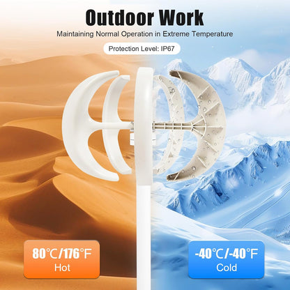 OUKANING 600W Lantern Design Wind Turbine Vertical Wind Turbine for Home, Low Start Wind Speed (2m/s), Quiet with IP67 Controller, for Home, Boat, Garden - QUORE