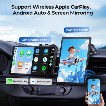 8'' Draagbaar autoscherm voor Apple CarPlay & Android Auto, 1440x900 HD-scherm, magnetische montage, OTA-updates, portret- en landschapsmodi, back-upcamera, Bluetooth, spraakbediening