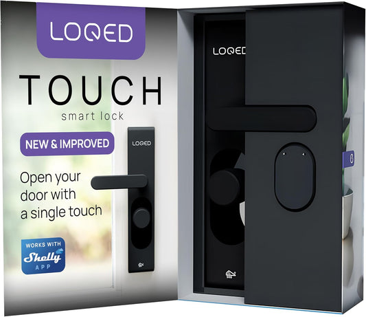 LOQED Touch Smart Lock Deurslot, zwart, elektronisch deurslot, voordeur, 256 bit encryptie, Smart Home huisdeurslot + smartphone-app, slim deurslot, elektrisch