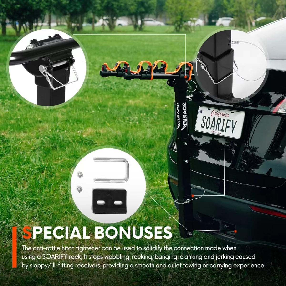 Bicycle Rack for Car, SUV, RV, Bike Rack Tow Bar Mount, Tow Bar Bike Rack 2, Up to 70 lbs Load Bike Carrier Rubber Tires, Tilt Unlock, Bike Rack with 2 Inch Tow Bar for - QUORE