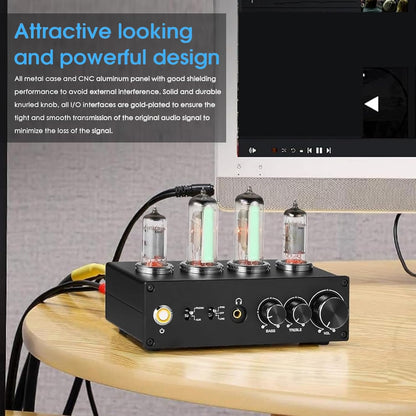 Phono-Voorversterker Met Buizen – Platenspeler Voorversterker – RIAA Voorversterker – MM/MC Voorversterker – Hifi Voorversterker – 3,5 Mm Koptelefoonaansluiting – Treble En Bassregeling
