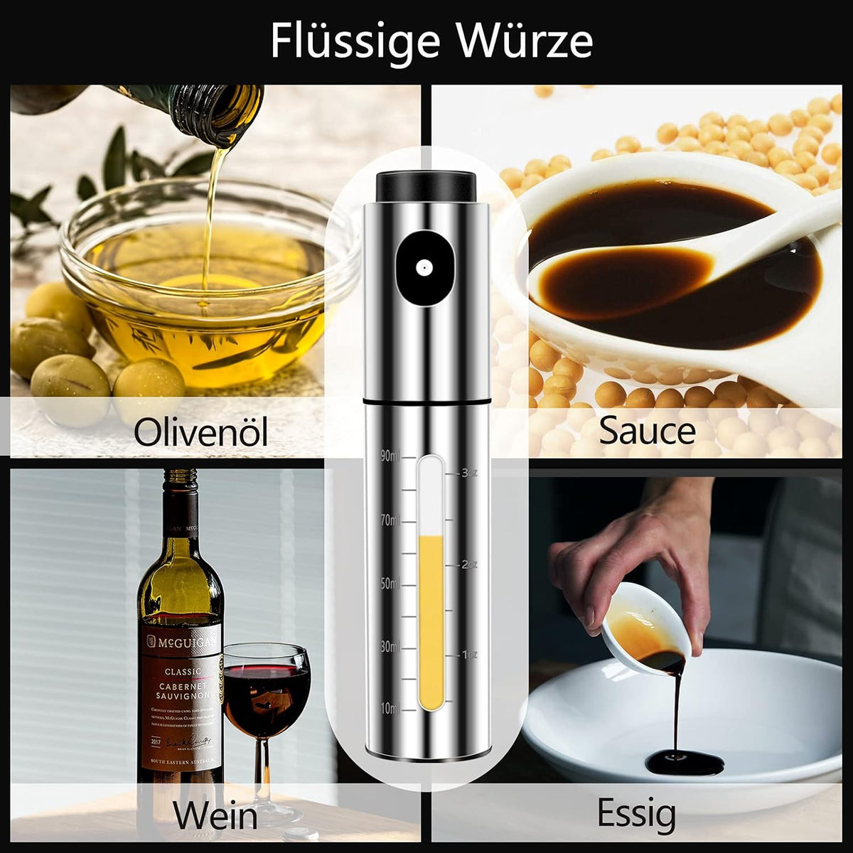 Oliesproeier voor koken, 100 ml roestvrij staal, oliedispenser voor airfryer, keukenaccessoires, oliefles voor salade, barbecue, bakken, braden, grillen