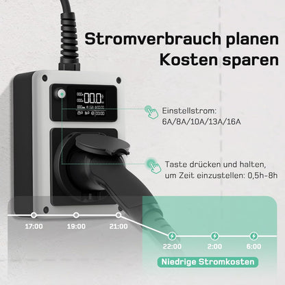 dé Mobiele Wallbox 11kW 16A EV Charger 11kW Laadstation met Travelleradapterset, CEE-stekker en Type 2 Stopcontact, RFID-kaart voor ID.4 ID.5, Model Y/3, E-Up, E-Tron, Zoe en andere EV en PHEV
