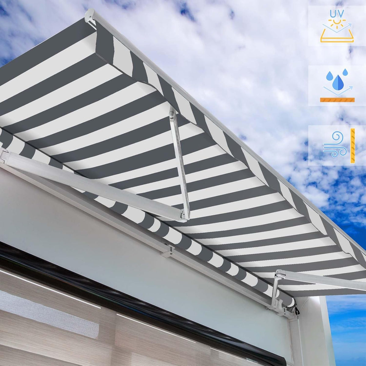 Toboli zonnescherm met knikarm 3x2,5 m manuele luifel in antraciet-wit, handbediende zonwering voor balkon en terras met UV-bescherming