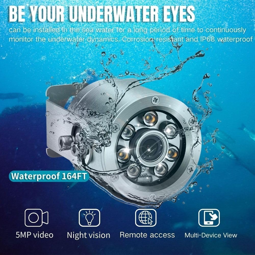 Barlus Onderwatercamera POE 5MP CMOS lens 100° groothoek zee roestvrij staal met vullicht IP68 waterdicht camera voor 24/7 koivijver met 9,8 m kabel