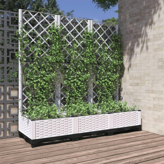 Flower Box for Garden with Integrated Trellis, White, 120 x 40 x 121.5 cm, Polypropylene PP for Climbing Plants, Practical Container for Patio and Patio, Robust Holder - QUORE