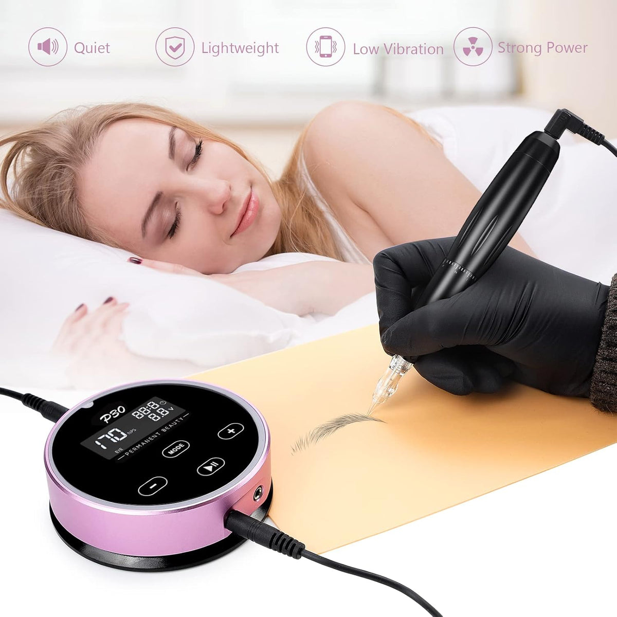 Biomaser Semi-permanente make-upmachine, permanente make-upset met compacte voeding, 20 cartridgenaalden, voor eyeline, lippen, wenkbrauwen, MTS, voor kunstenaars en beginners
