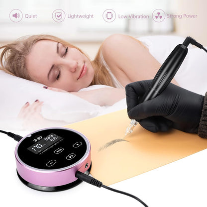 Biomaser Semi-permanente make-upmachine, permanente make-upset met compacte voeding, 20 cartridgenaalden, voor eyeline, lippen, wenkbrauwen, MTS, voor kunstenaars en beginners