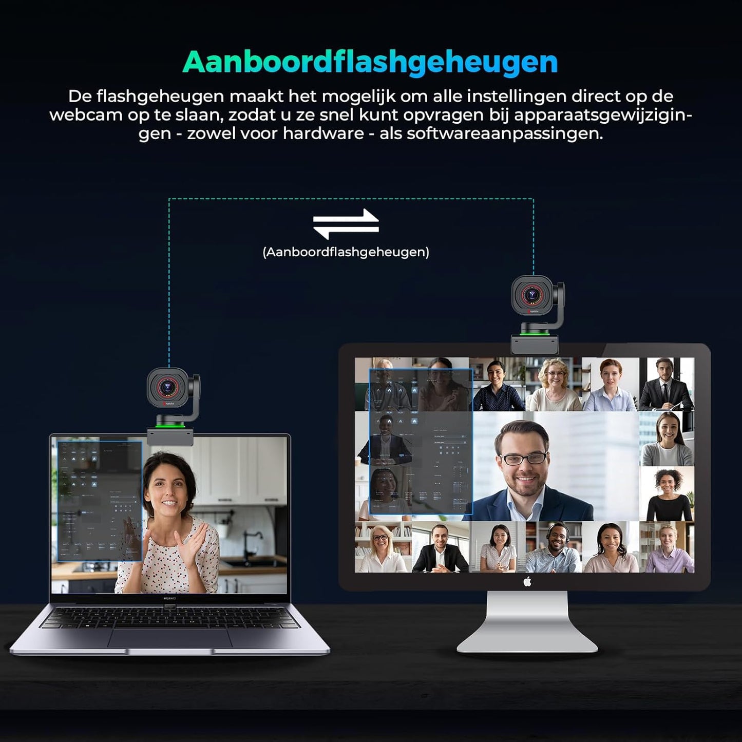 Angetube 4K webcam met gebarenbesturing en AI-tracking - PTZ USB 3.0 webcam voor streaming met dubbele microfoons en ruisonderdrukking, TOF autofocus, 1080p 60FPS, HDR, voor pc, laptop en Mac