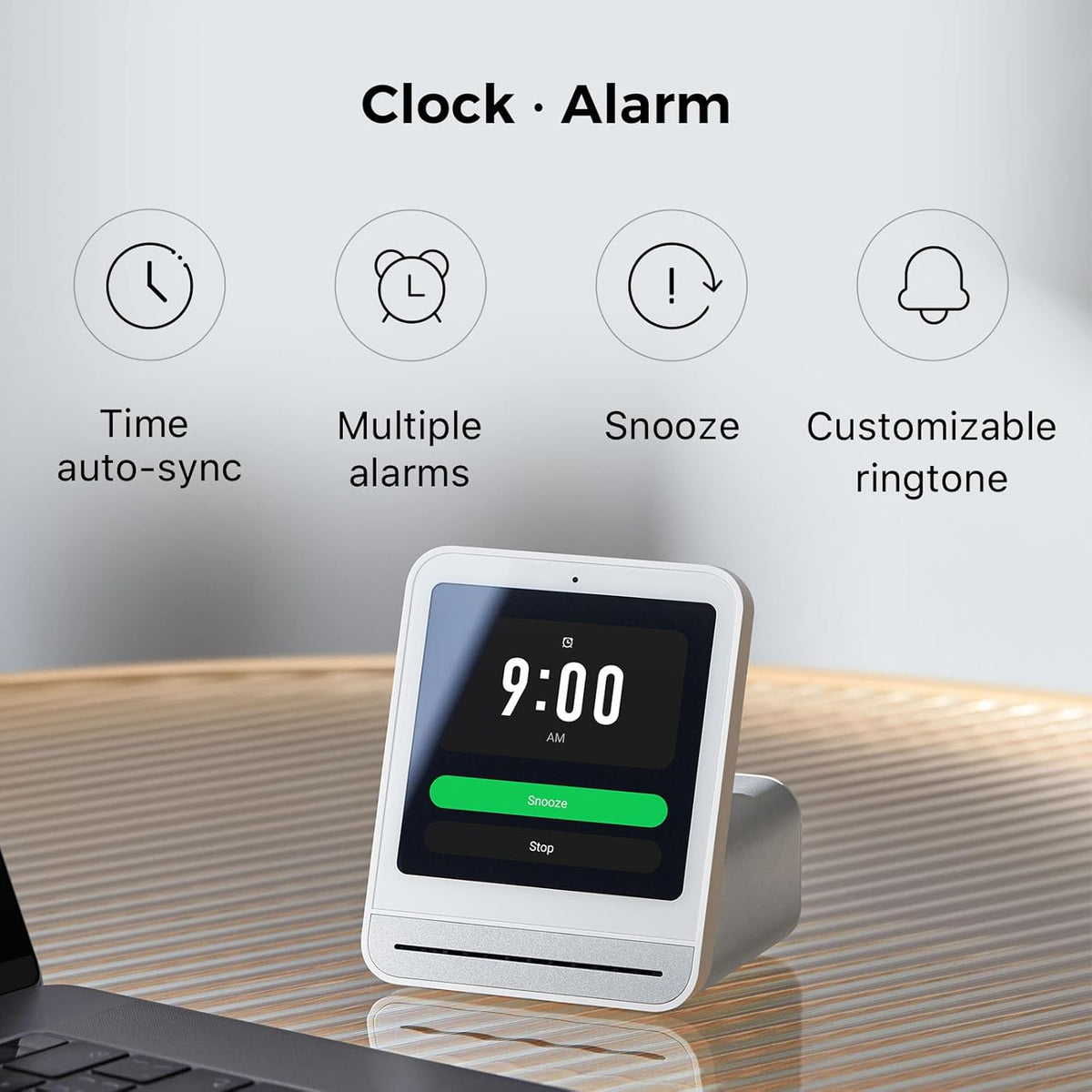 Qingping Air Quality Monitor Gen 2, Air Quality Monitor Indoor Detects PM2.5, CO2, PM10, Noise, Temperature and Humidity, New Upgraded Alarm Clock Function, Air Quality Tester for Bedroom