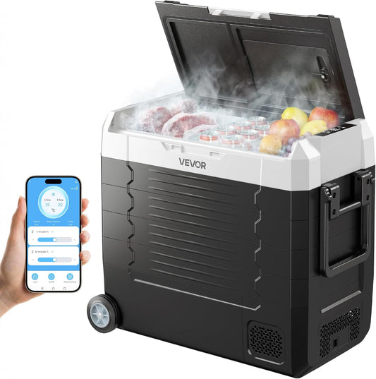VEVOR Draagbare koelkast met compressor voor auto, DC 12 V/24 V, AC 100-240 V, draagbare koelkast voor kamperen, reizen, vissen, inhoud 55 liter, reservoir van -20 tot 20 °C, dubbel bereik voor