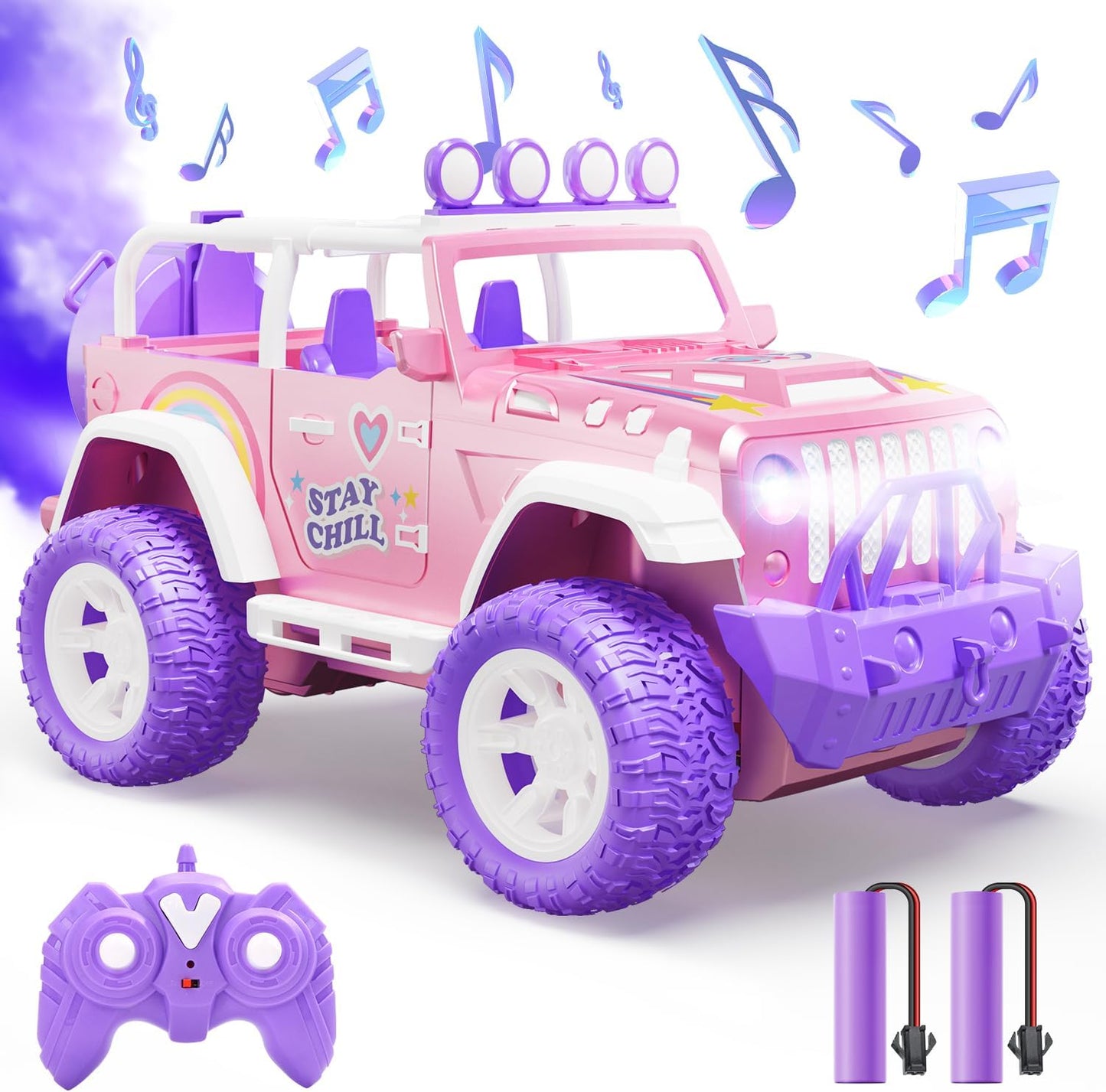 Roze Op Afstand Bestuurde Auto – RC Auto – Raceauto – Speelgoedauto – Offroad Voertuig – 1:16 Schaal – 2,4 GHz Besturing – LED Lampjes & Mist Effect