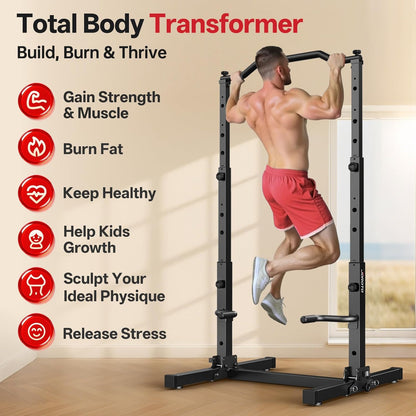 JOROTO Foldable Power Tower Dip Station, Height Adjustable Freestanding Pull-Up Station, 5 in 1 Multifunctional Home Gym Fitness Station, 172kg Load Capacity - QUORE