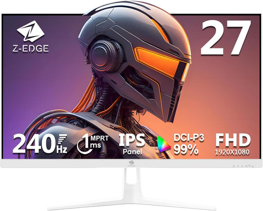 Z-Edge Gaming Monitor White 27'' 240Hz, IPS Panel, 1ms, Display White FHD(1920x1080) with HDMI Cable, FreeSync, 400cd/m², HDMI2.0*2 & DP1.4*2, Adjustable Tilt, Ultra Slim Frame, VESA Mountable