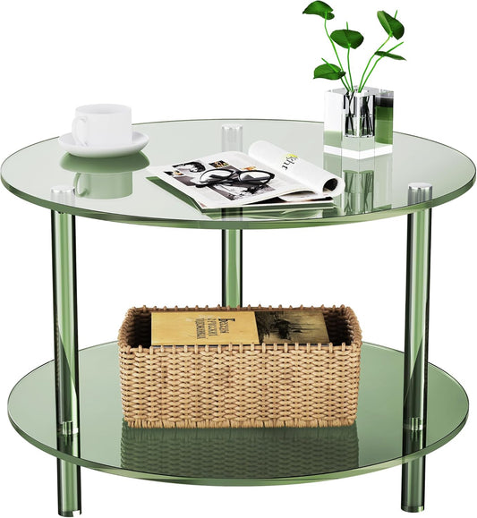 Acrylic Coffee Table, Small Round Modern Coffee Table for Living Room (Green)
