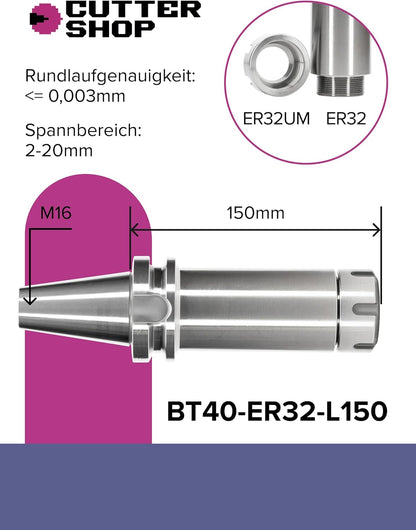 CNC-spantangenhouder voor freesmachines (BT40-ER32-150L)