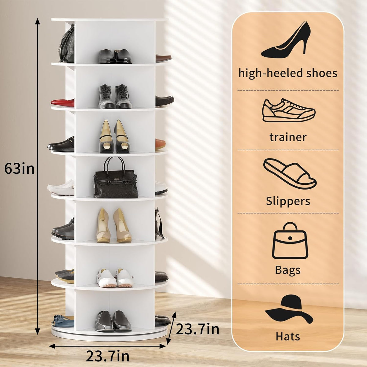 360° Draaibare Schoenenkast Wit – Schoenenrek – Schoenen Organizer – Opbergkast – Schoenentoren – 7 Lagen – Tot 28 Paar