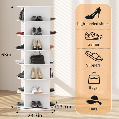 360° Draaibare Schoenenkast Wit – Schoenenrek – Schoenen Organizer – Opbergkast – Schoenentoren – 7 Lagen – Tot 28 Paar