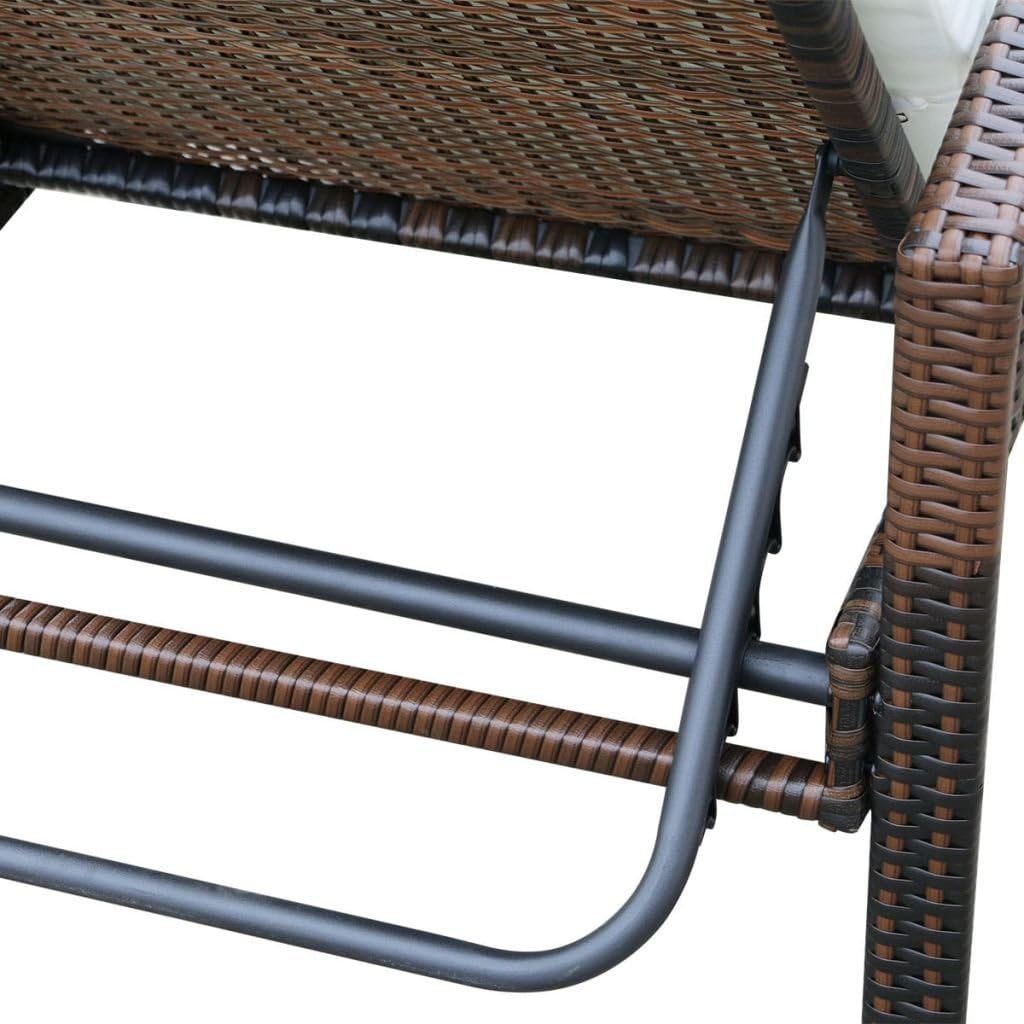Festnight Sun Lounger Garden Lounger with Poly Rattan Cushion Brown/Black Outdoor Garden Lounger 195 x 68 x 52 cm - QUORE