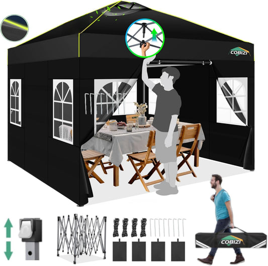 COBIZI Paviljoen, 3 x 3 m, waterdicht, stabiel, winterbestendig, vouwpaviljoen, partytent, tuinpaviljoen, pop-up paviljoen, inklapbare tent met 4 zijwanden ventilatieopeningen, zandzak voor markt,