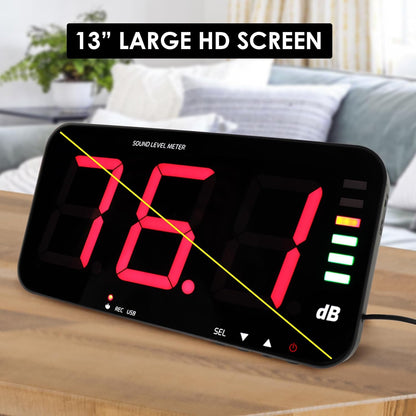 Decibel geluidsniveaumeter om op te hangen aan de muur, geluidsniveaumeter met 16,4 voet geluidssensor, akoestisch en visueel alarm geluidsmeter voor het bewaken van het niveau van