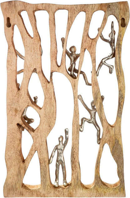 GILDE Wandobject Climbing Wall van mangohout - natuurlijke kleuren - rechthoekig - hoogte 43cm x breedte 26cm - klimmotief