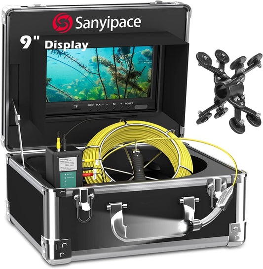 Rioolcamera 50m met DVR, 9" Scherm Pijpinspectiecamera Pijpcamera Rioolendoscoop HD voor Inspectie van Afvoerleidingen IP68 Waterdichte Professionele Pijpdetector met 1000tvl CCD 8GB SD-kaart