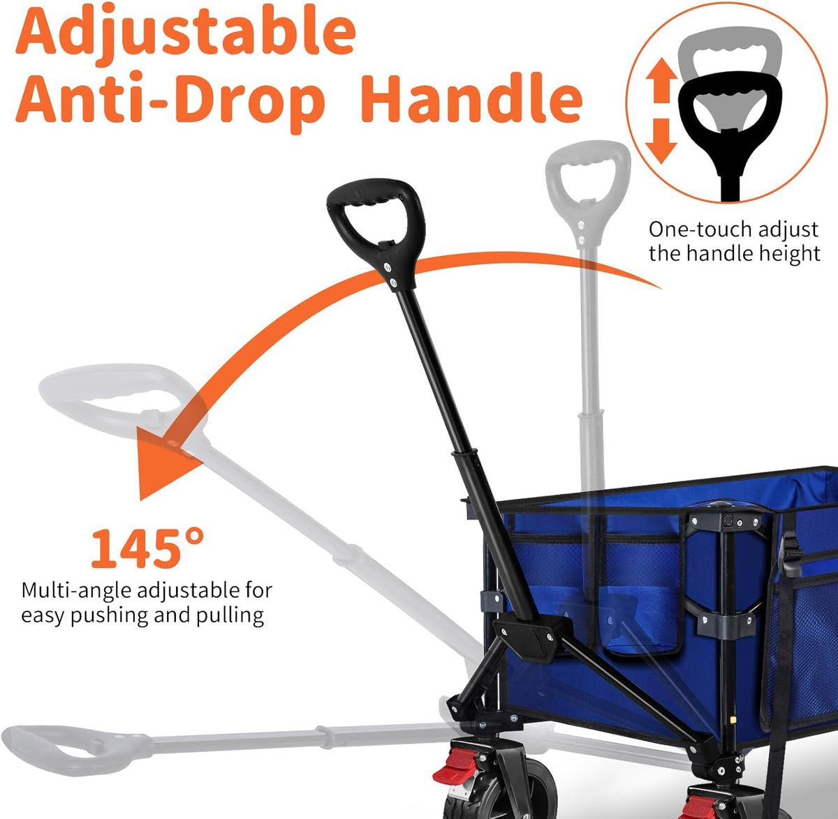 BELEEV Inklapbare Handwagen, Zware Klasse All-Terrain Handwagen met 6in Grote All-Terreinwielen, 130L Grote Capaciteit, Zijzakken & Drankhouders voor Strand Tuin Camping Sport Winkelen -Blue