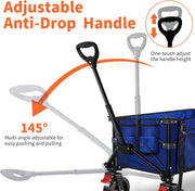 BELEEV Inklapbare Handwagen, Zware Klasse All-Terrain Handwagen met 6in Grote All-Terreinwielen, 130L Grote Capaciteit, Zijzakken & Drankhouders voor Strand Tuin Camping Sport Winkelen -Blue