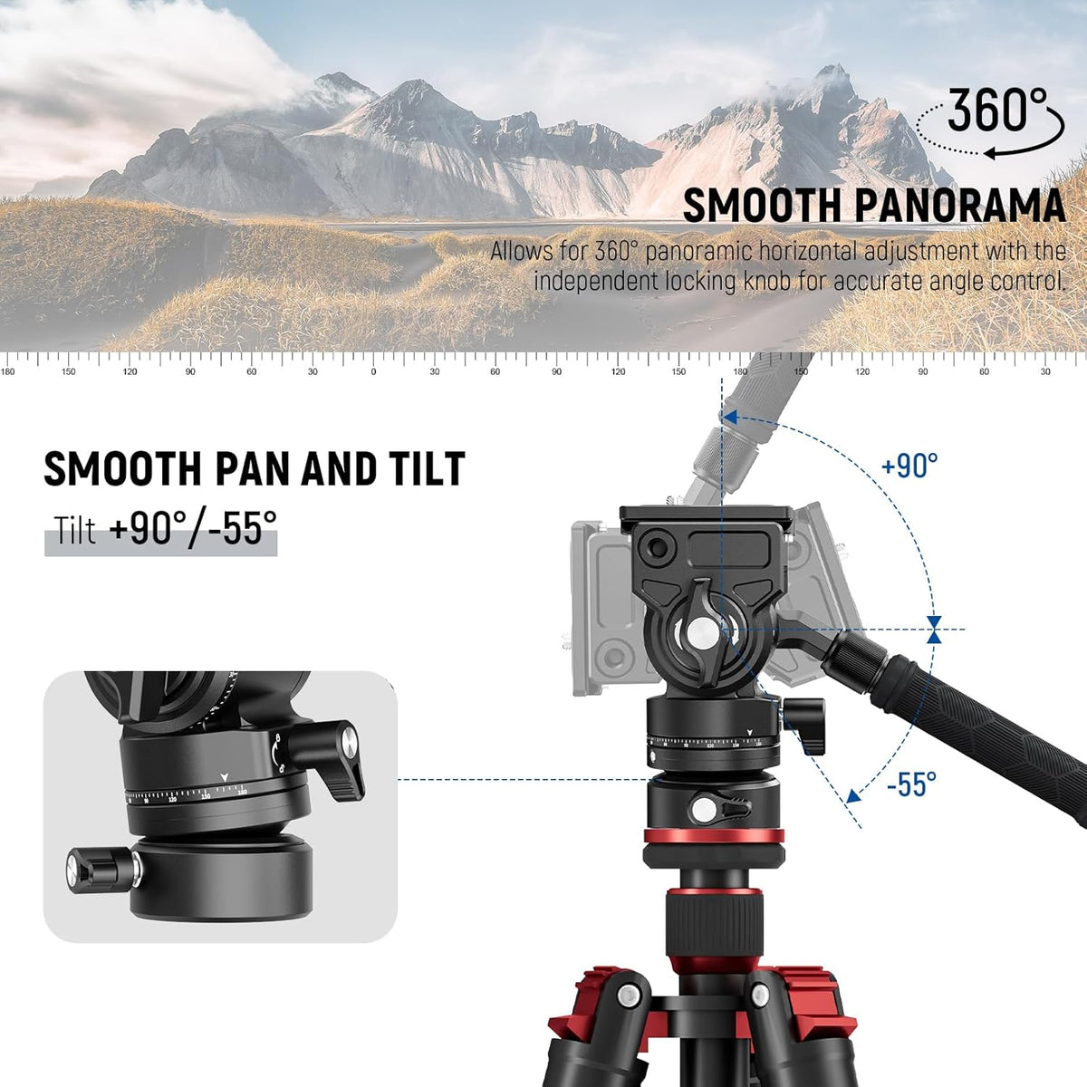 Videokop – Statiefkop – Panoramakop – Kantelkop – Videostatiefkop – ±7° Nivelleringsbasis – Arca QR Plaat