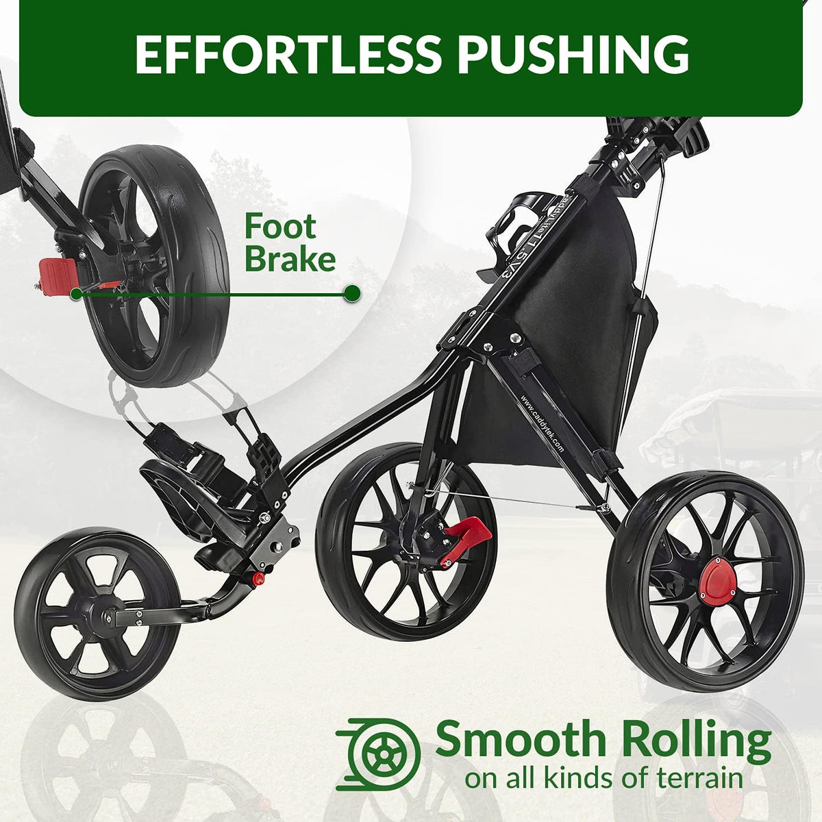 Golfduwwagen – Golftrolley – Golfkar – Golfkarretje – Push Cart – 3-wielig, Lichtgewicht – Compact Inklapbaar