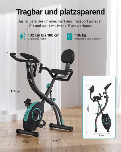 MERACH 4-in-1 hometrainer, fiets, inklapbaar, met lcd-monitor en hartslagmeting, magnetische ergometer, hometrainer met comfortabel zitkussen, fitnessfietsen voor thuis, ruimtebesparend