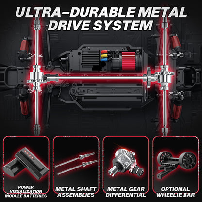 DEERC Op afstand bestuurde auto, 1:14, borstelloze motor, 75 km/u, 4WD RC monstertruck met gekleurd licht, 2 accu's, 2,4 GHz all-terrain raceauto, crawler speelgoed, cadeau voor kinderen
