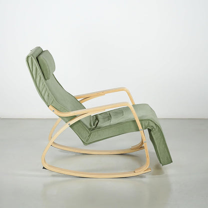 WeHome Swing Amor Schommelstoel met armleuningen van hout, Rocking Chair, schommelstoel met verstelbare voetensteun, woonkamerstoel, slaapkamerstoel (stof, groen)