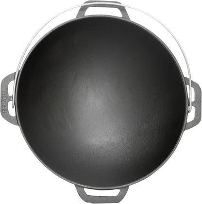 4BIG.fun Kazan Cast Iron Casserole 12 Litres with Lid, Frying Pan, Wok Pan, Grill, Cast Iron, Camping Pot, Asian Wok, Traditional Cast Iron Pan, Grill Wok