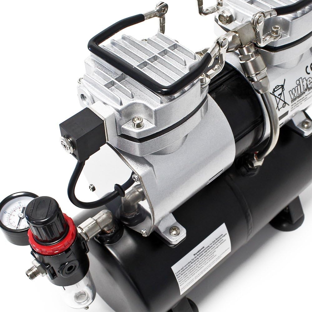 Wiltec airbrush compressor AS196 met luchttank 2-cilinder zuiger 6 bar automatische uitschakelfunctie