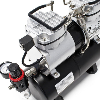 Wiltec airbrush compressor AS196 met luchttank 2-cilinder zuiger 6 bar automatische uitschakelfunctie